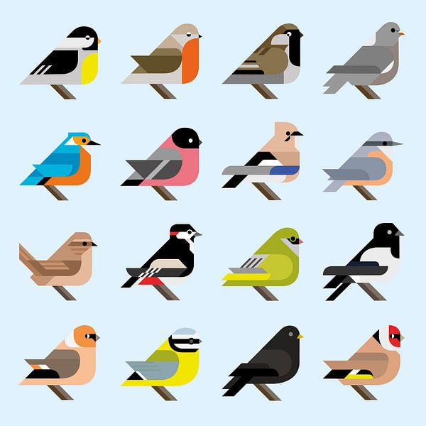 Grafische Vögel - 16 niederländische Gartenvögel mit Stil (blaue Ausgabe) von Tim de Leeuw
