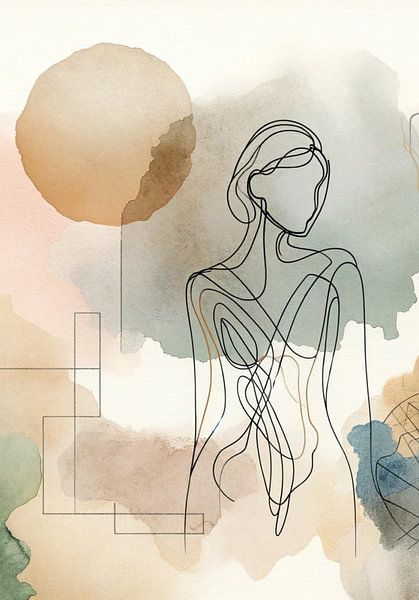 Abstract female line drawing with earthy colours by Cynthia Vaders
