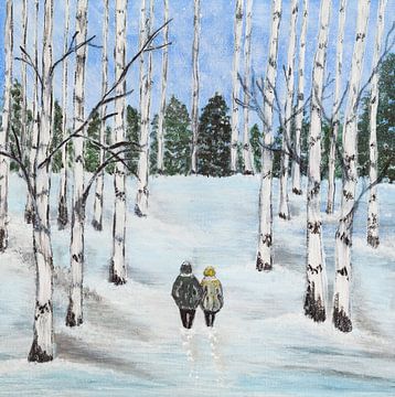 Romantische sneeuwwandeling in het berkenbos van Ilona Kumschliess