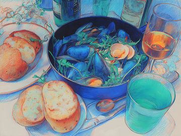 traditionelles Essen Stillleben, Meeresfrüchte