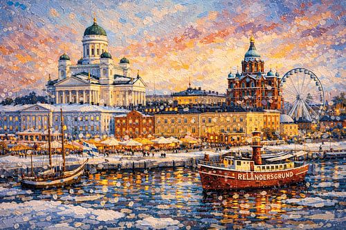 Helsinki in Finland, een impressionistisch schilderij.