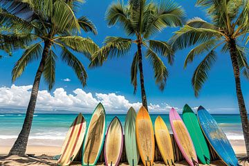 Planches de surf sur la plage sur Poster Art Shop