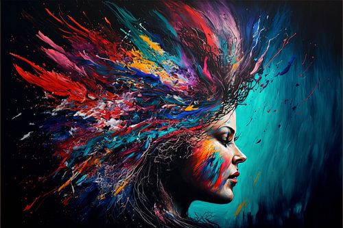 Abstract & Kleurrijk schilderij:  je mooiste leven op muur canvas