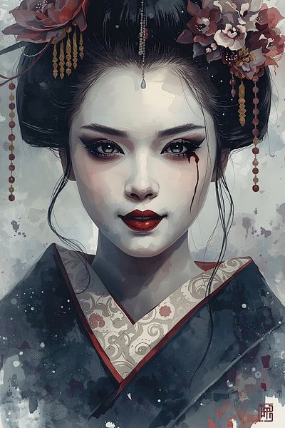 Geisha in donkere gothic kleuren. van Brian Morgan