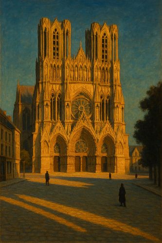 Kathedraal van Reims bij zonsondergang - tijdloze gotische rust
