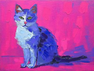 Leuchtend bunte Katze auf rosa Hintergrund