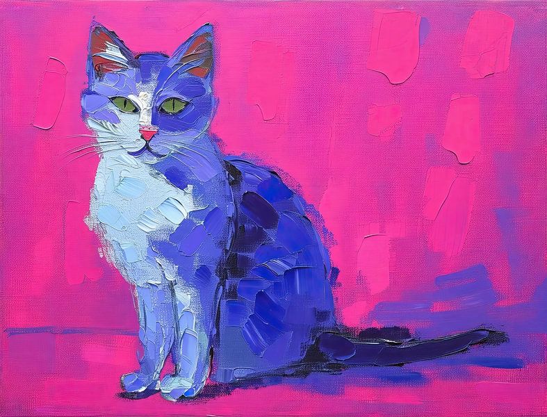 Brightly coloured Cat on Pink Background by ARTEO Paintings