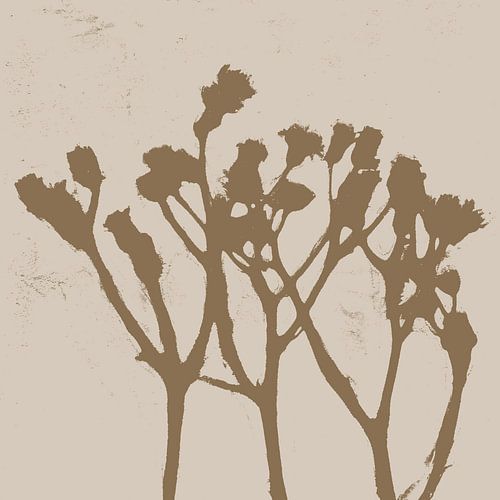 Bloemen in donker oker op wit. Minimalistische botanische kunst