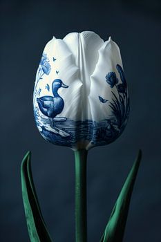 Delfts Blauwe Tulp Met Eend