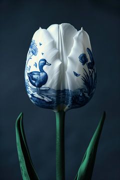 Delfts Blauwe Tulp Met Eend van Studio Ypie