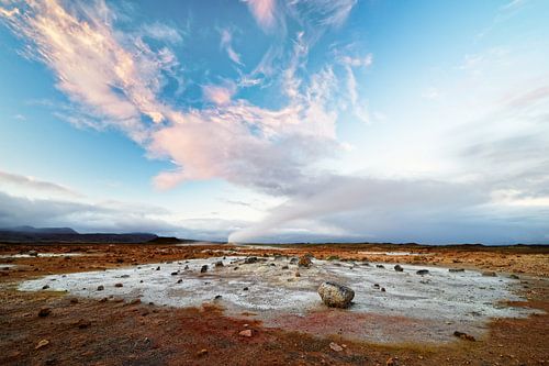 Iceland - Volcanic landscape - Geothermal area with steam emission
