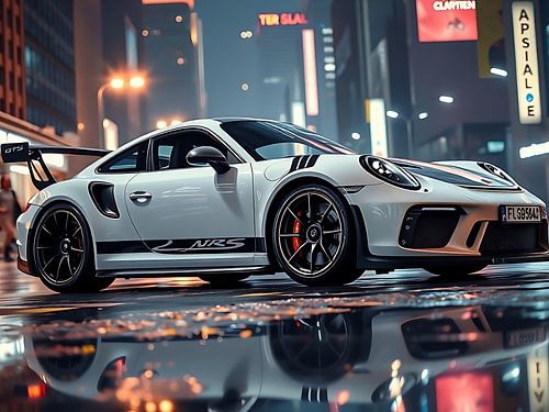 Porsche 911 GT3 RS Wit met zwarte strepen Cityscape 4