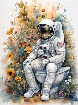 Een ruimtevaarder op een toiletpot van Retrotimes