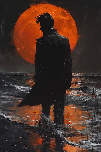 Silhouette gegen die glühende Mondnacht von Art & Soul Creations