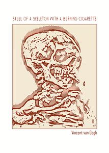 Schädel eines Skeletts mit einer brennenden Zigarette