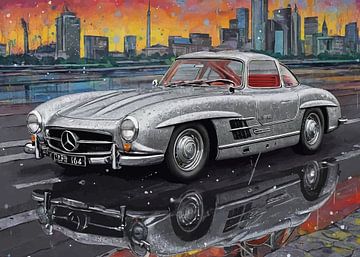 The Classic 1964 Mercedes-Benz 300SL Gullwing with Cityscape by MIROKKU
