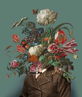 Portret van een man met een boeket bloemen (groengrijs / rechthoekig)