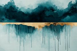 Abstrakte Wolkenlandschaft mit Goldakzenten von Poster Art Shop