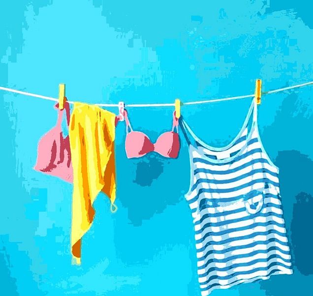 a laundry art image on the line in blue. by J.a Dijkstra