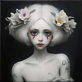 Doll wirh flower on black background by Leonid Kuzenny