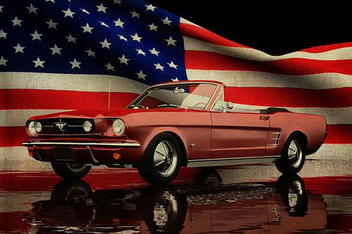 Ford Mustang Cabriolet 1964 met Amerikaanse vlag van Jan Keteleer