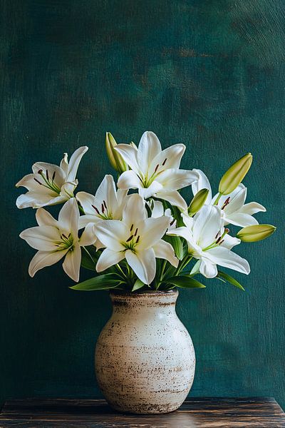 Lys blancs dans un vase en céramique par Imperial Art House