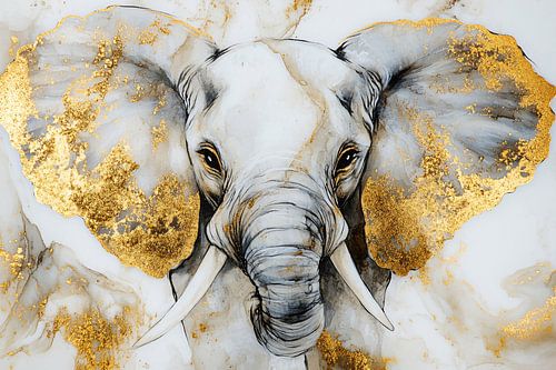 Abstracte olifant met gouden accenten
