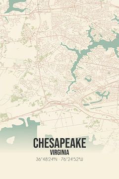 Vintage landkaart van Chesapeake (Virginia), USA. van MijnStadsPoster