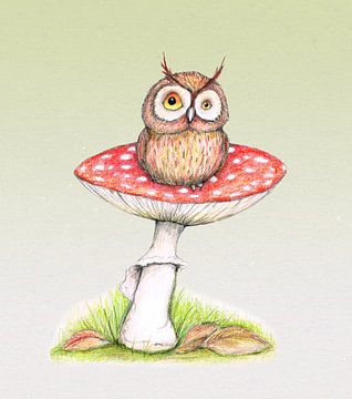 Owl on a mushroom by Bianca Wisseloo