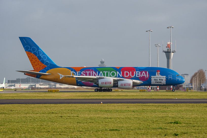 Emirates Airbus A380 with colourful livery. by Jaap van den Berg