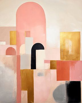Modern en abstract in roze en goud van Studio Allee