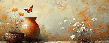 Modern Bloemen Schilderij | Flutter's Echo van Kunst Kriebels