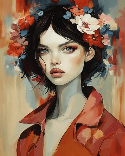 Modern portret, illustratie in warme kleuren