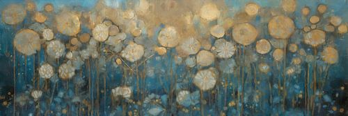 Golden Blossom on Blue Background