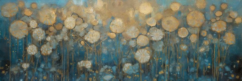 Goldene Blüte auf blauem Hintergrund von Whale & Sons