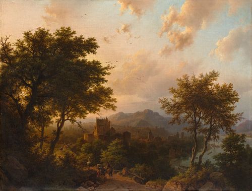 Zonsondergang aan de Rijn, Barend Cornelis Koekkoek