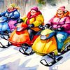 3 femmes sociables sur une motoneige sur De gezellige Dames