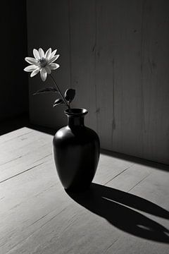 Une nature morte avec des fleurs et des ombres sur De Muurdecoratie