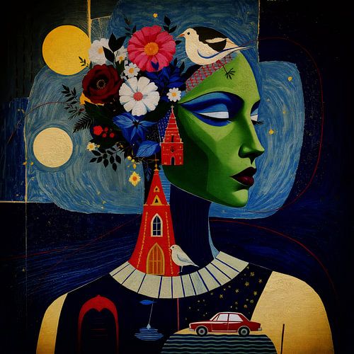 Modern Blauw Acryl Portret van Veerkracht