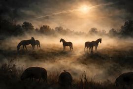 Paarden in de mist