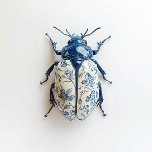 Porzellankäfer mit Delfter Blauem Blumenmuster