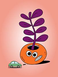 Cartoon Plant Pot with Car