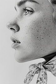 Mädchen mit Kopftuch Seitenansicht Strichzeichnung