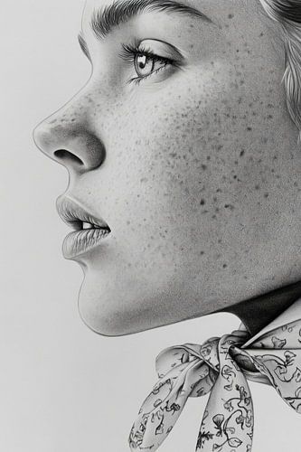 girl with scarf side view line drawing