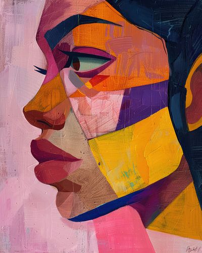 Portrait féminin de profil aux couleurs abstraites