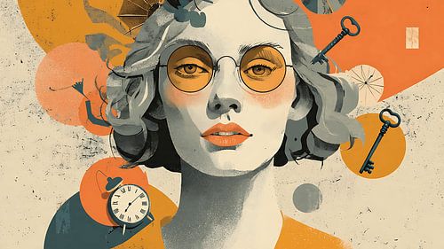 Zwevende sleutels en klokken Surrealistisch portret