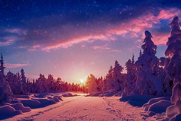 Winterlandschap met zonsondergang in het bos, illustratie 05 van Animaflora PicsStock