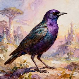 Les plus beaux oiseaux du monde - Etourneau à dos violet sur Johannas Art Creations