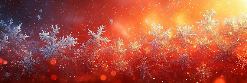 Silver Snowflakes on Red-Orange Background by de-nue-pic