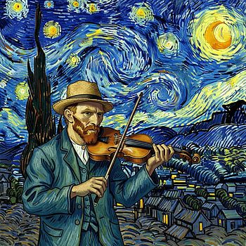 Violin Under the Starry Night – Abstract Art of Passion and Harmony